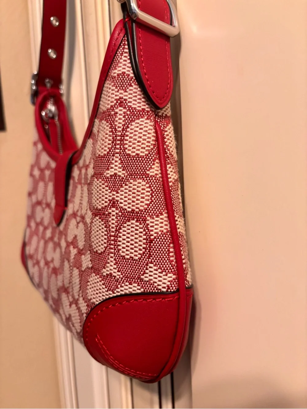 Coach Red and Cream Signature Canvas Shoulder Bag